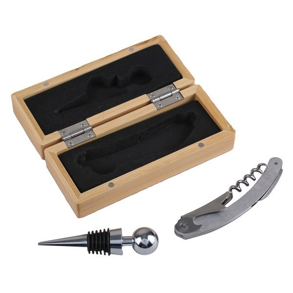 Bamboo Wine Opener Set w/ Magnetic Closure