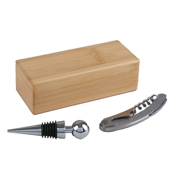 Bamboo Wine Opener Set w/ Magnetic Closure