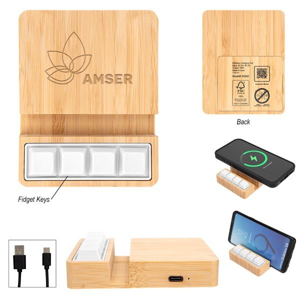 Bamboo Stress Relief Wireless Charger & Phone Stand