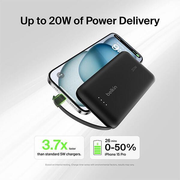 Belkin® Power Bank w/ Integrated Cable, 10000mAh