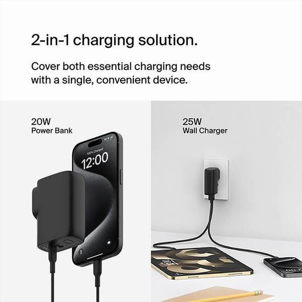 Belkin® Hybrid Wall Charger 25W + Power Bank, 5000mAh