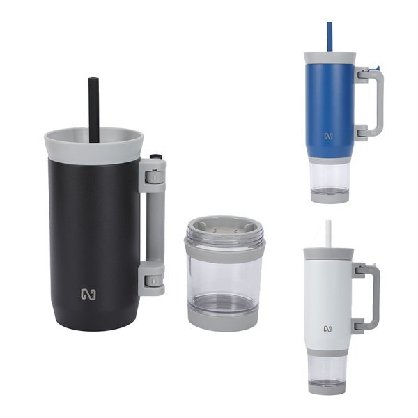 NAYAD® Quest Stainless Steel Double Wall Mug w/ Foldable Handle & Snack Cup, 23oz.