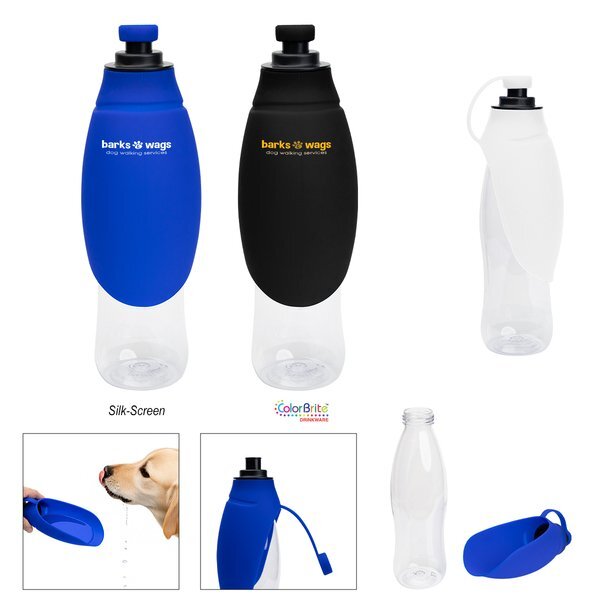 Recycled Pet Water Bottle & Dispensing Bowl, 21oz.