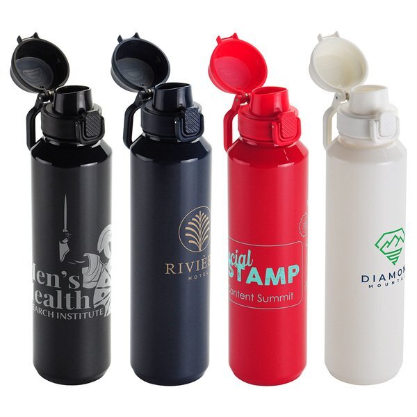 Switchback rPET Bottle w/ Snap-Top Lid & Carabiner, 27oz.