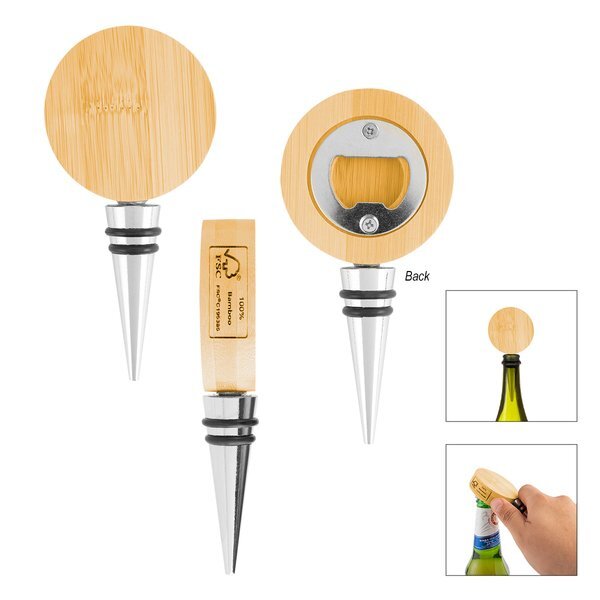 Bamboo Wine Stopper w/ Bottle Opener