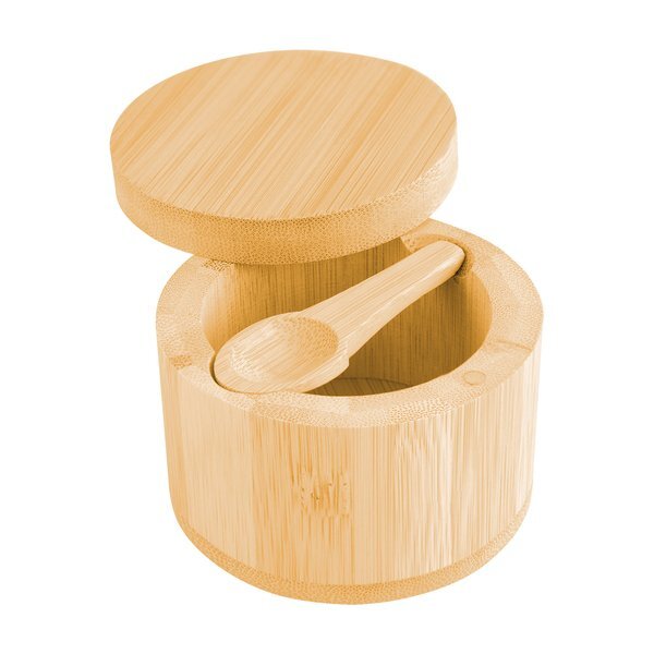 Bamboo Salt Cellar Container w/ Spoon