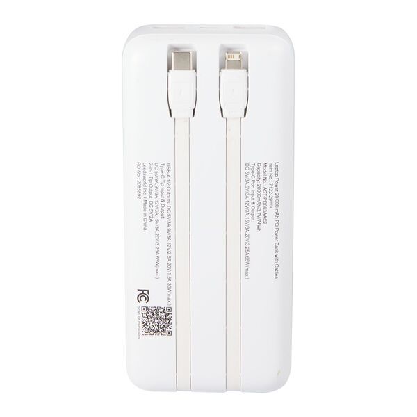 Laptop Power PD Power Bank w/ Integrated Cables, 20,000mAh
