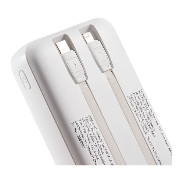 Laptop Power PD Power Bank w/ Integrated Cables, 20,000mAh