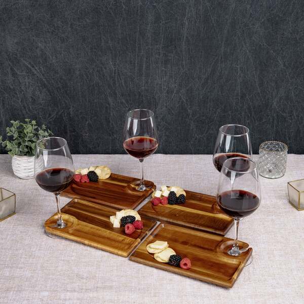 Rectangle Acacia Wood Wine Appetizer Plates, Set of Four