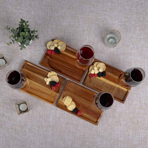 Rectangle Acacia Wood Wine Appetizer Plates, Set of Four