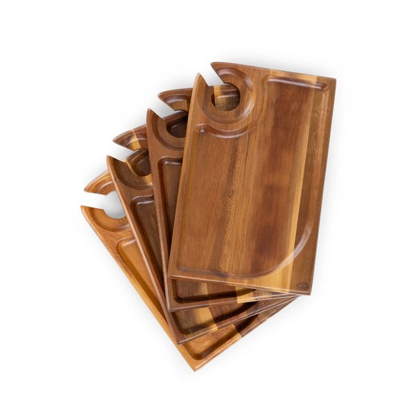 Rectangle Acacia Wood Wine Appetizer Plates, Set of Four