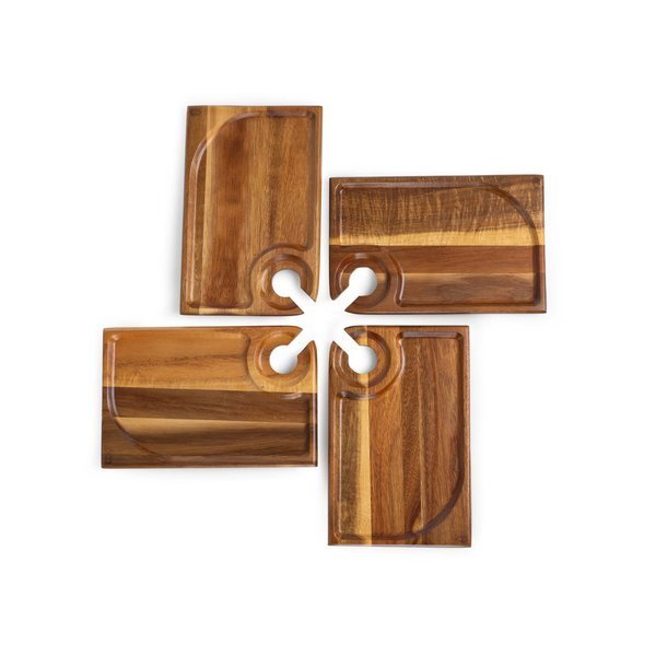 Rectangle Acacia Wood Wine Appetizer Plates, Set of Four
