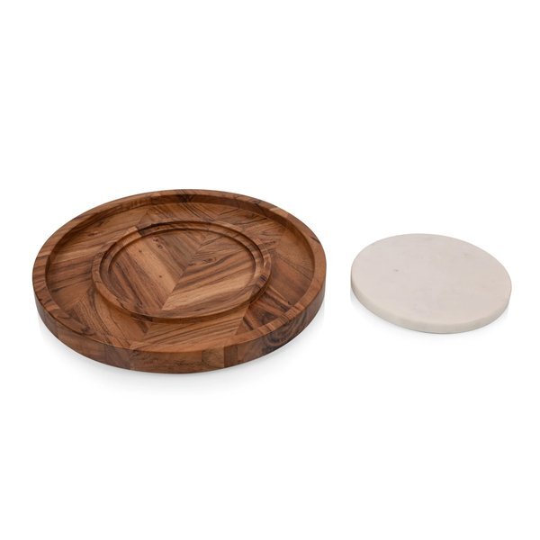 Isla Acacia Serving Platter w/ Marble Cheeseboard Insert