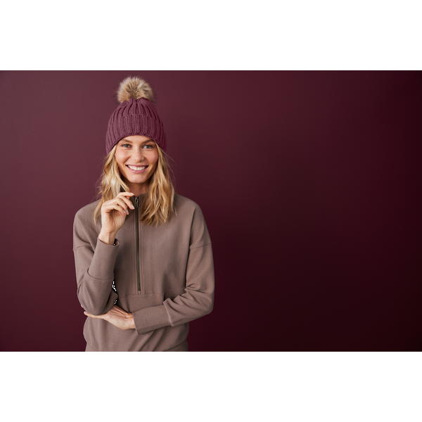 Port Authority® Faux Fur Pom Acrylic Beanie