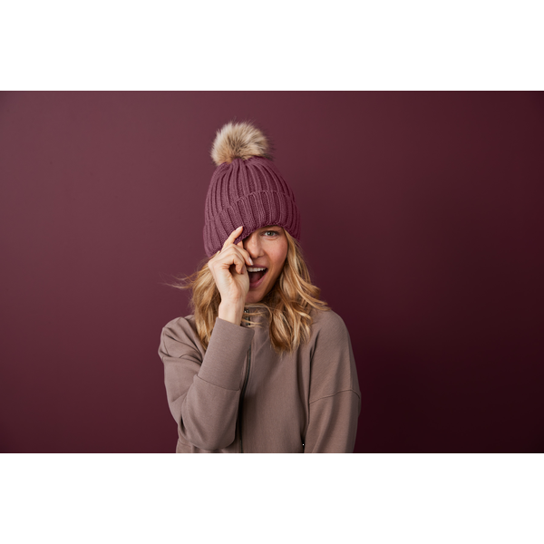 Port Authority® Faux Fur Pom Acrylic Beanie