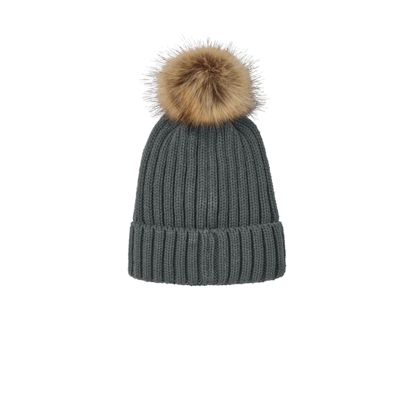 Port Authority® Faux Fur Pom Acrylic Beanie
