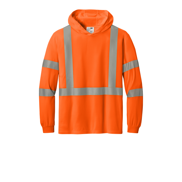 CornerStone® ANSI 107 Class 3 Polyester Birdseye Mesh Long Sleeve Segmented Tape Hooded Men's Tee
