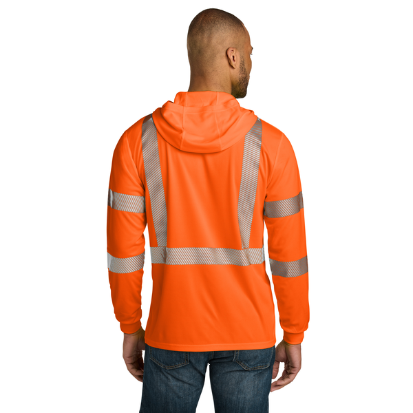 CornerStone® ANSI 107 Class 3 Polyester Birdseye Mesh Long Sleeve Segmented Tape Hooded Men's Tee