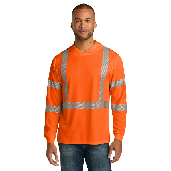 CornerStone® ANSI 107 Class 3 Polyester Birdseye Mesh Long Sleeve Segmented Tape Hooded Men's Tee