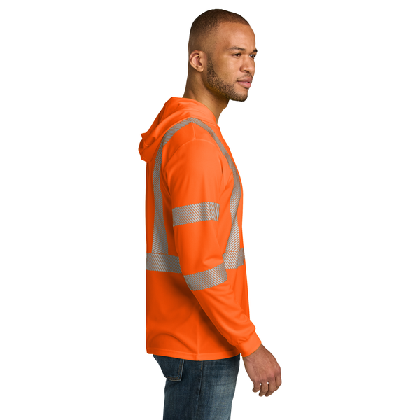 CornerStone® ANSI 107 Class 3 Polyester Birdseye Mesh Long Sleeve Segmented Tape Hooded Men's Tee