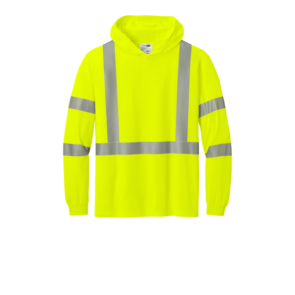 CornerStone® ANSI 107 Class 3 Polyester Birdseye Mesh Long Sleeve Segmented Tape Hooded Men's Tee