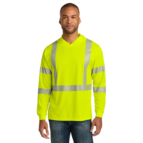 CornerStone® ANSI 107 Class 3 Polyester Birdseye Mesh Long Sleeve Segmented Tape Hooded Men's Tee