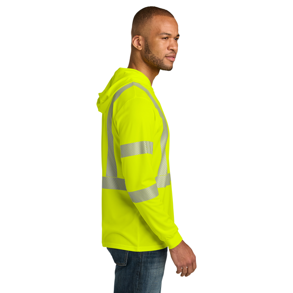 CornerStone® ANSI 107 Class 3 Polyester Birdseye Mesh Long Sleeve Segmented Tape Hooded Men's Tee