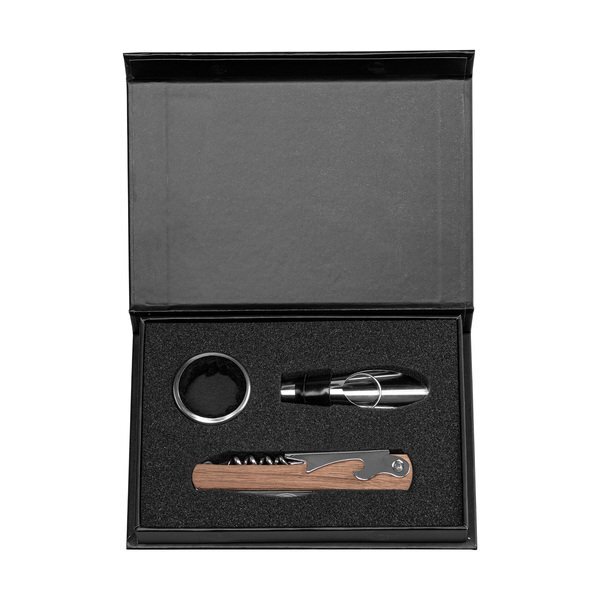 Essex Stainless Steel & FSC Wood Wine Accessory Gift Set, 3 Piece