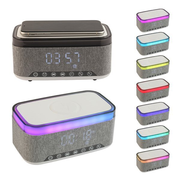 Sunset 20W Stereo Speaker w/ White Noise, Clock, Radio & 15W Wireless Charger