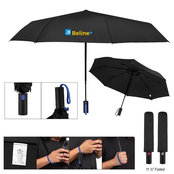 Telescopic rPET Folding Umbrella, 42" Arc