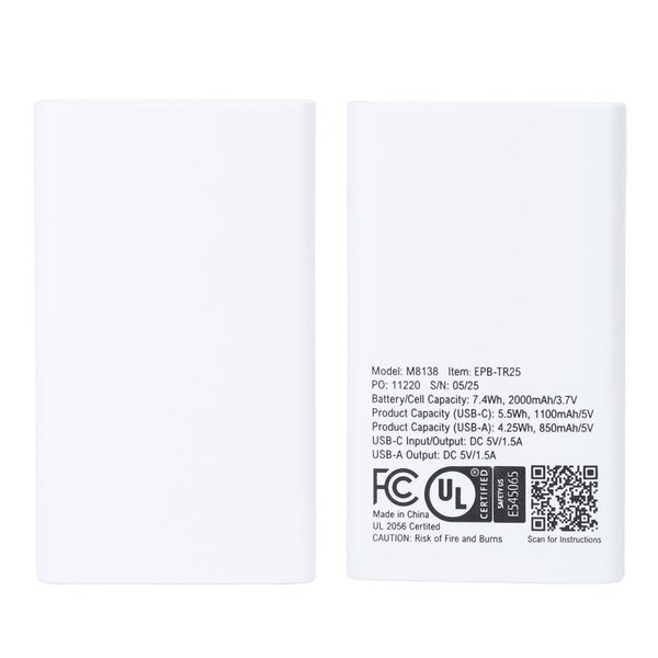 Triumph UL Listed Power Bank, 2000mAh