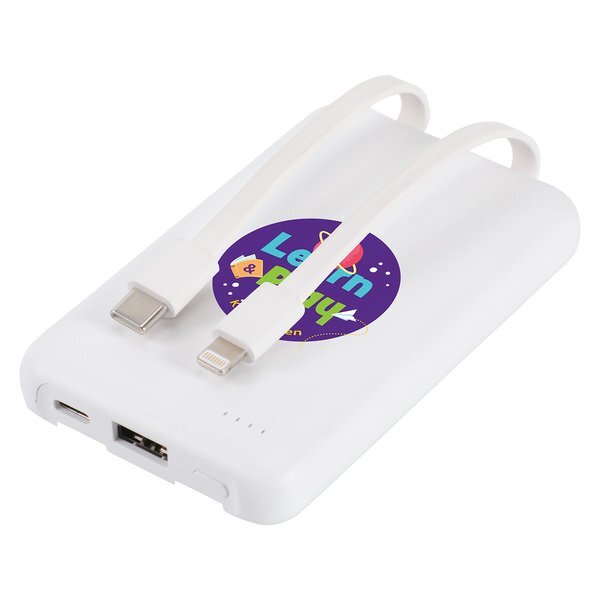 Guild UL Listed Power Bank w/ Built-In Cables, 5000mAh