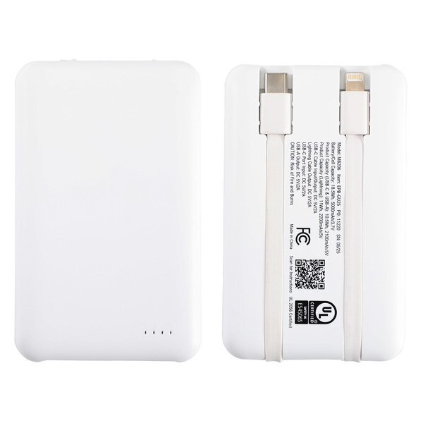 Guild UL Listed Power Bank w/ Built-In Cables, 5000mAh