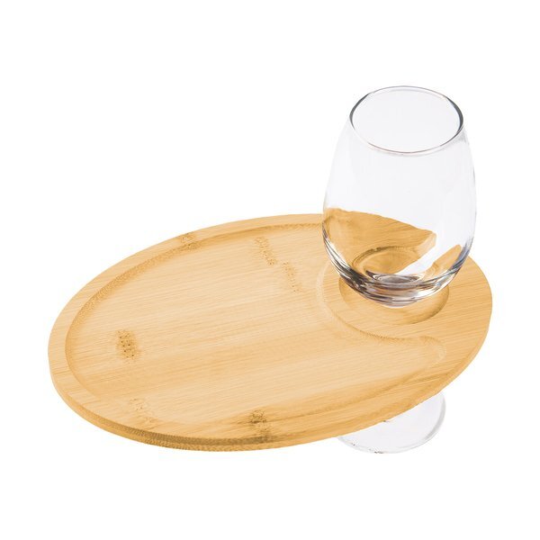 Wine & Dine Recessed Bamboo Tray w/ Wine Glass Holder