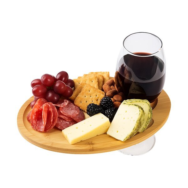 Wine & Dine Recessed Bamboo Tray w/ Wine Glass Holder