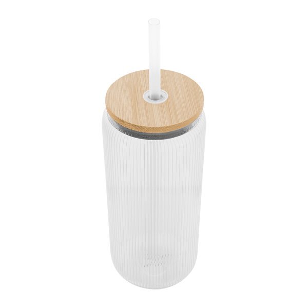 Ribbed Borosilicate Glass Can w/ Bamboo Lid, 20oz.