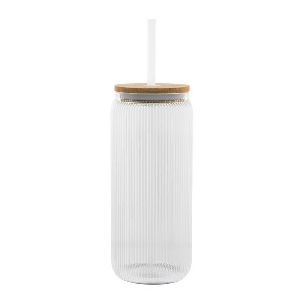 Ribbed Borosilicate Glass Can w/ Bamboo Lid, 20oz.