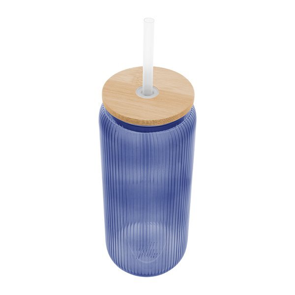 Ribbed Borosilicate Glass Can w/ Bamboo Lid, 20oz.