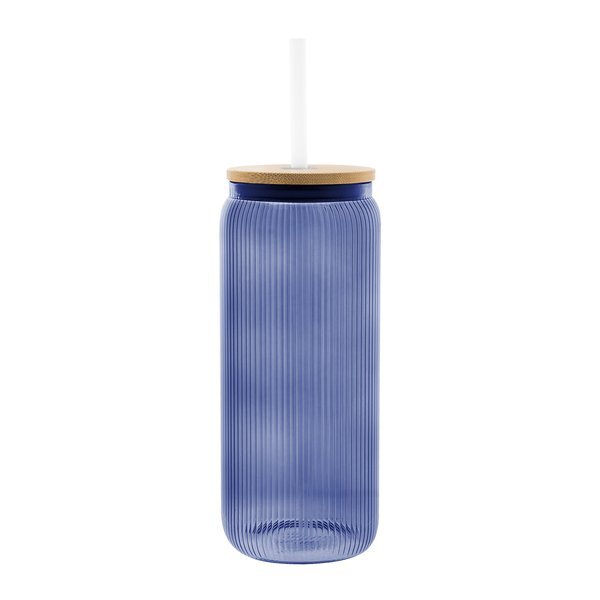 Ribbed Borosilicate Glass Can w/ Bamboo Lid, 20oz.