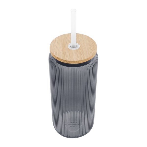 Ribbed Borosilicate Glass Can w/ Bamboo Lid, 20oz.
