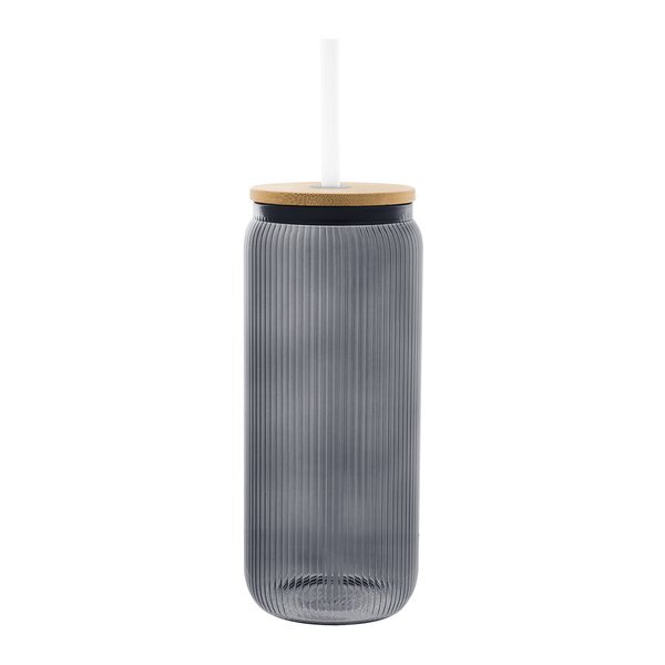 Ribbed Borosilicate Glass Can w/ Bamboo Lid, 20oz.