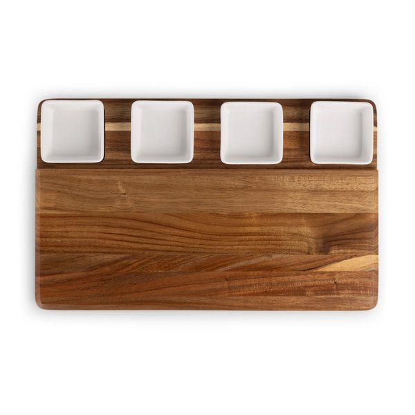 Picada Acacia Tapas Board w/ Ceramic Bowls