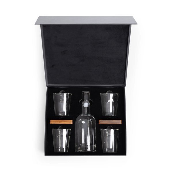 Ambassador Whiskey Box w/ Decanter & 4 Lowball Glasses