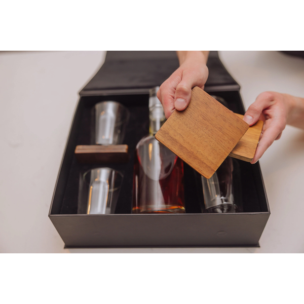 Ambassador Whiskey Box w/ Decanter & 4 Lowball Glasses