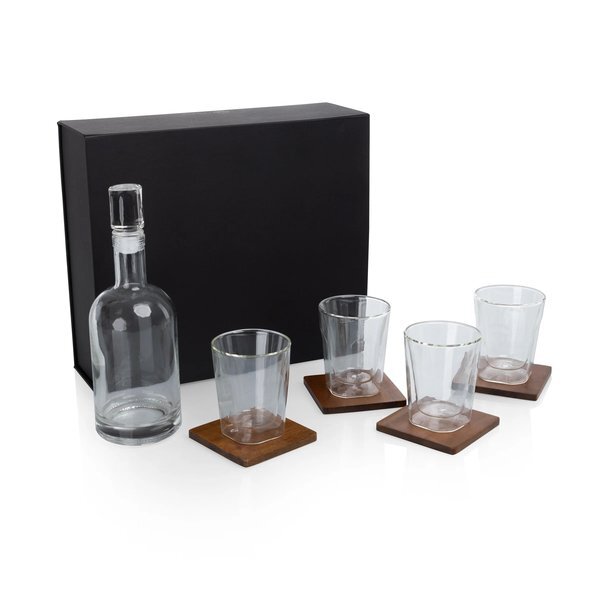 Ambassador Whiskey Box w/ Decanter & 4 Lowball Glasses