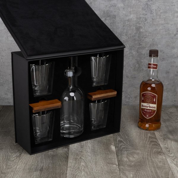 Ambassador Whiskey Box w/ Decanter & 4 Lowball Glasses
