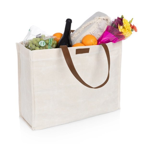 Market Waxed Canvas Tote w/ Leatherette Handles