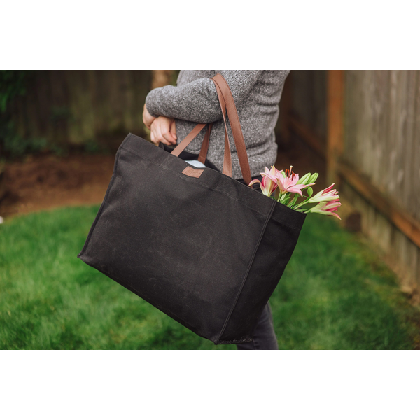 Market Waxed Canvas Tote w/ Leatherette Handles