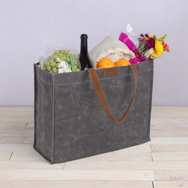 Market Waxed Canvas Tote w/ Leatherette Handles