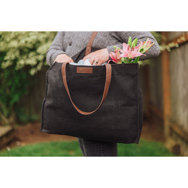 Market Waxed Canvas Tote w/ Leatherette Handles